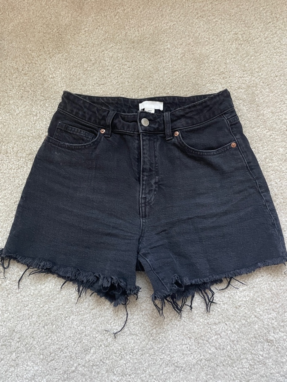 H&M Black Frayed Hem High-Rise Denim Shorts
